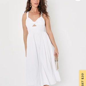 Lulus City Strolls White Gingham Backless Twist-Front Midi Dress